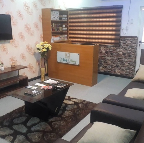 Reception desk and lounge seating area
